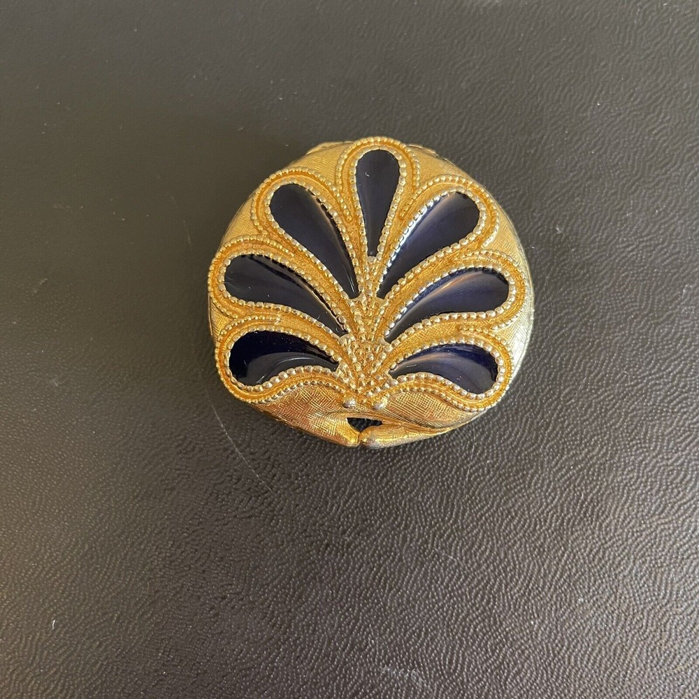 VINTAGE ESTEE‎ LAUDER SOLID PERFUME COMPACT GOLD TONE WITH COBALT BLUE DESIGN